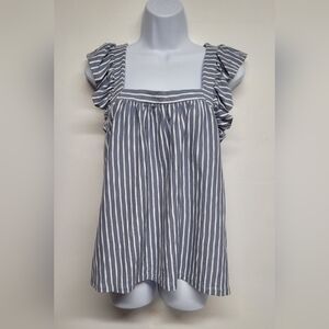 LC Lauren Conrad L Baby Doll Top Ruffled Sleeve Striped